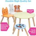 Kids Wooden Animal Table & Chair Set w 4 Seats- Puppy Kitten Bunny Plus Adult Stool for Arts & Crafts, Coloring, Activity, Dining, Pretend Play- Toddler Playroom Furniture for Home, Daycare Classroom, Onesize