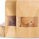 100 Pcs 4x6 Inch Kraft Paper Bags with Transparent Window, Stand Up Pouches,Smell Proof Bags,Resealable Bags for Small Business, Zipper Food Storage,for Packaging Snacks Cookies Candy (Brown)