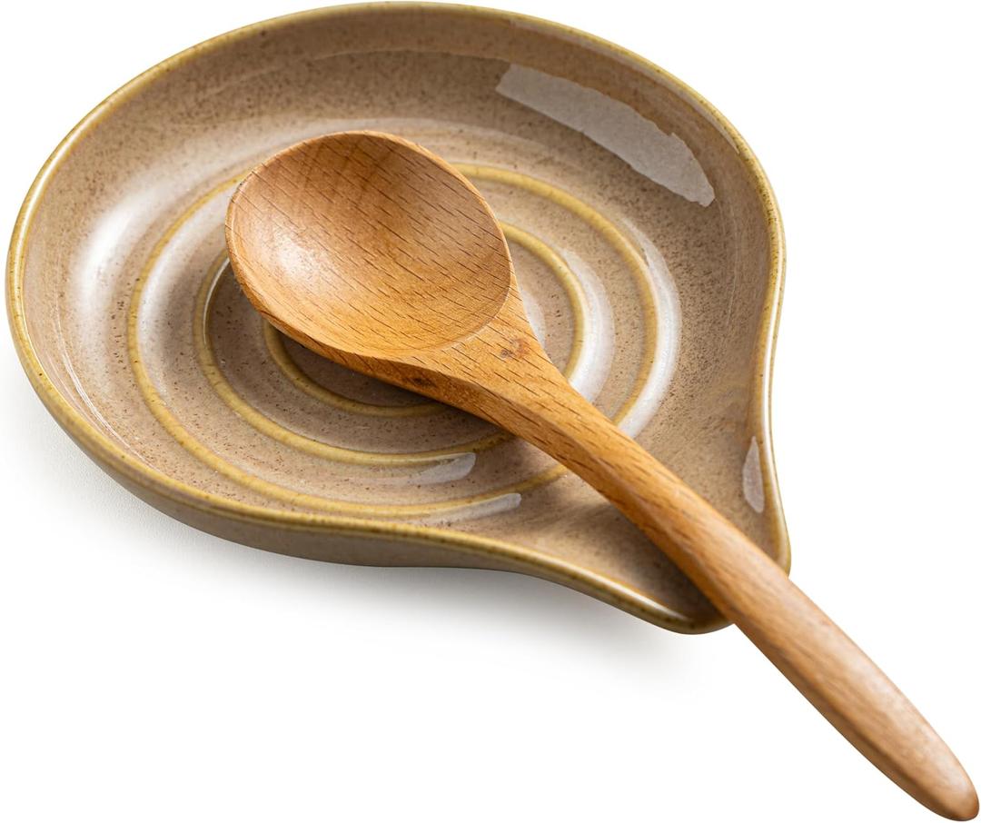 Cormomu Spoon Holder, Porcelain Cooking Spoon Rest for Stove Top, Large Utensil Rest for Spoons, Ladles, Tongs, Spatula or Kitchen Counter Farmhouse Cooking, Coffee Bar Accessories, 5 Inches (Brown)