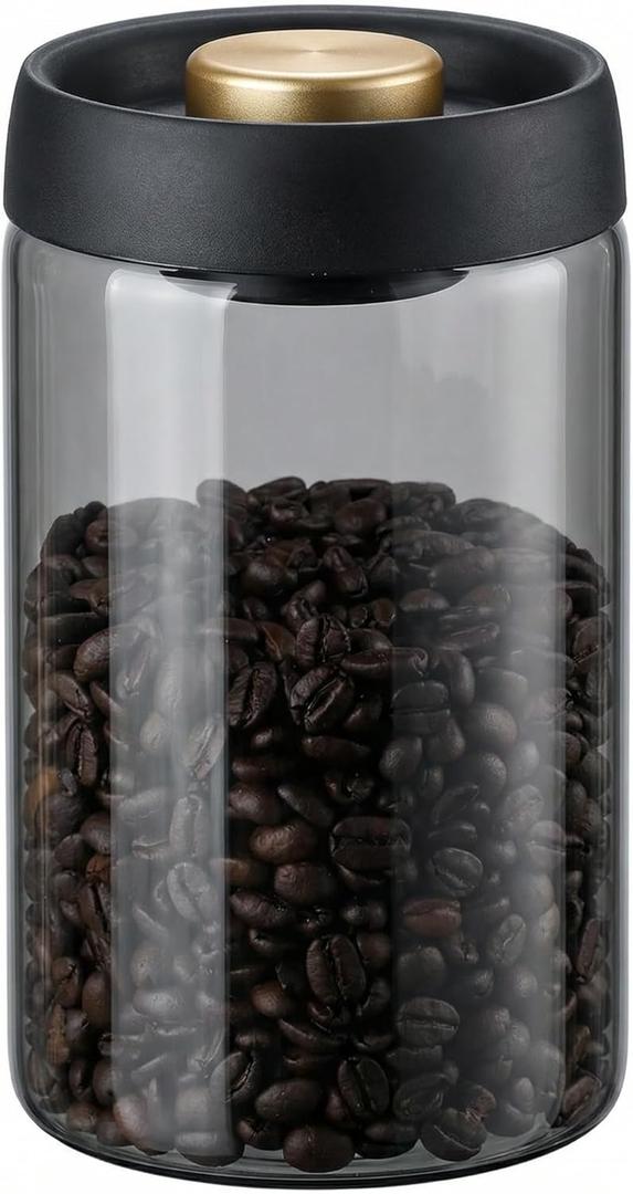 LOEZ Airless Vacuum Coffee Canister, Borosilicate Glass Food Storage Jar with Pump Lid to Stop Oxidation, for Beans, Tea & Dry Goods (40oz/1200ml - Gray)