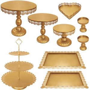 JALANCY Set of 9 Cake Stands Metal Cupcake Stand Set Multiple Styles Candy Fruit Display Tower Dessert Plate Cake Serving Tray for Birthday Party Wedding Anniversary Baby Shower Engagement (Gold)