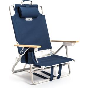 SUN'Y Escapes Backpack Beach Chair - Made w/Ocean Bound Plastics, Customizable w/MOLLE Accessories, Ultra Lightweight, Low-Seat Natural Comfort, Durable, Rust Free & Waterproof - Nautical Navy
