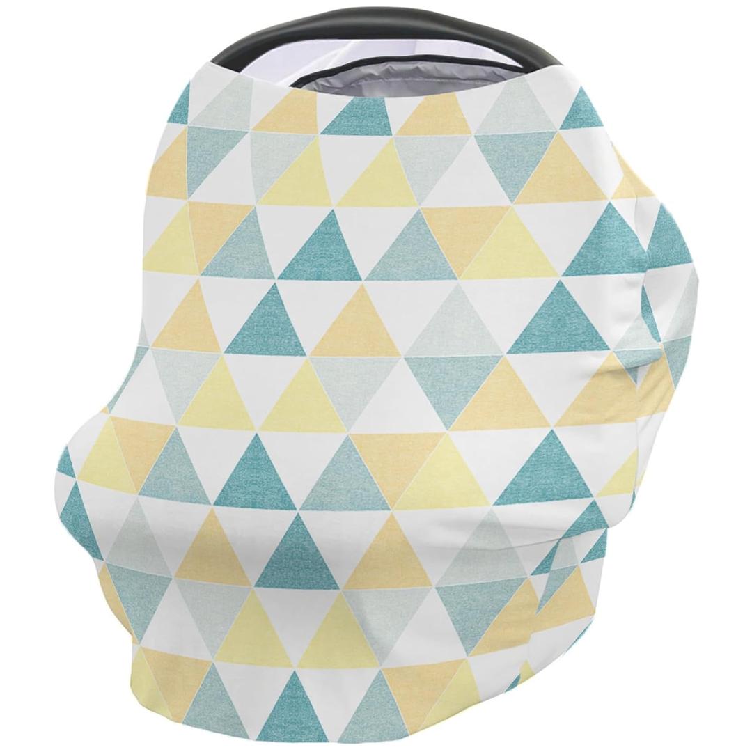 Nursing Cover for Breastfeeding Scarf, Geometric Blue Yellow White Baby Car Covers Super Soft Multi Use for Canopy Shopping Cart Cover Blanket Stroller Cover
