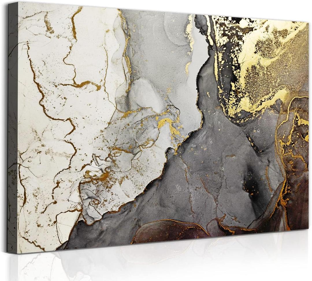 Gray and Gold Marble Wall Art Black White Gray Abstract Gold Foil Painting Modern Abstract Marble Art Prints Grey and Gold Abstract Pictures Marble Canvas Poster Black Grey Artwork 16x24inch No Frame (24L" x 16W")
