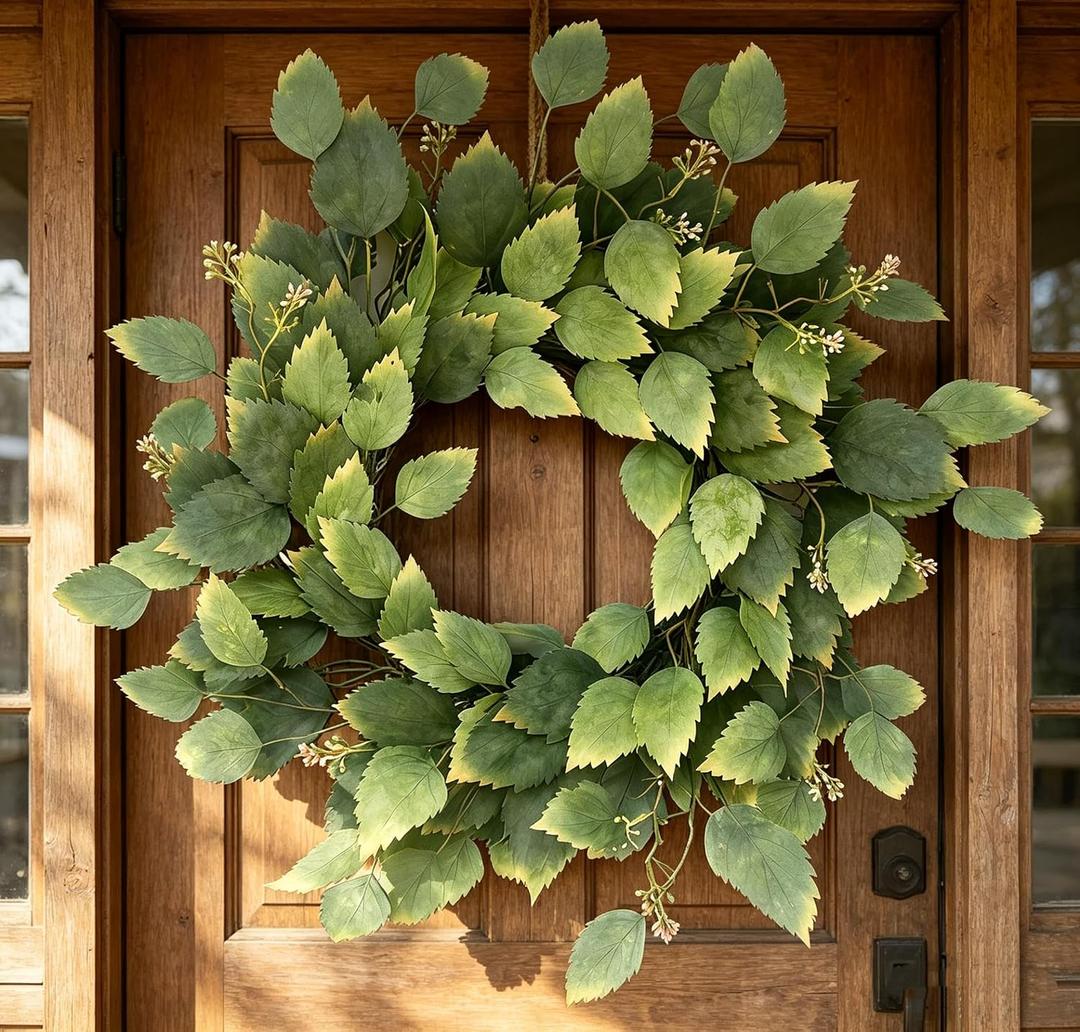 26" Green Hibiscus & Eucalyptus Leaf Wreath for Front Door - Large Artificial Greenery Outdoor Wreath for Porch, Window, Farmhouse, Home, Holiday, Hanging Decor - Spring, Summer, Fall, All Seasons