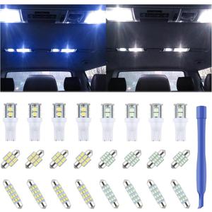 24 Pieces Dome Light LED Car Interior Bulb Kit Set 194 T10 DE3175 578 31mm 42mm Bulbs Interior Replacement Lights for Car Map License Plate Door Side Marker Cornering Trunk - White+Ice Blue