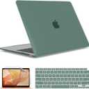 IBENZER Compatible with 2022 2021 2020 MacBook Air 13 inch case M1 A2337 A2179 A1932, Hard Shell Case&Keyboard Cover&Screen Film for Mac Air 13 with Touch ID, Midnight Green,AT13MTGN+2