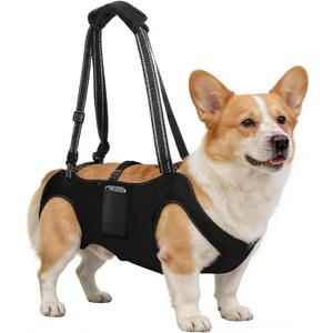 Dog Lift Harness with Pocket Full Body Dog Harness with Adjustable Handle Dog Carrying Sling Pet Legs Support Sling for Senior Dogs Joint Injuries Post Surgery Recovery Hiking,Black,L