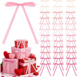 72 Pcs Pink Bows for Gift Wrapping, 5 x 7 Inch Satin Ribbon Twist Tie Bows, Craft DIY Gift Treat Bags Box Decorations for Birthday Wedding Party