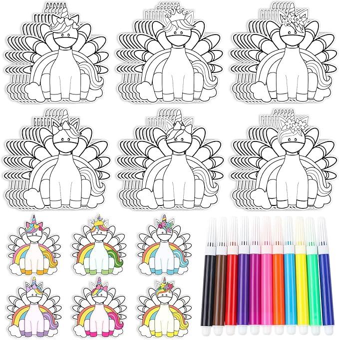 Epakh 36 Set Disguise a Turkey Project Kits Thanksgiving Turkey Craft with Colored Pens Color Your Own Thanksgiving Crafts for Family Creativity Activities Holiday(Unicorn Style)