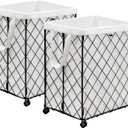 2Pack Laundry Hamper on Wheels-92L Basket Large Laundry Collapsible With Removable Liner,Rolling Metal Wire Basket-Sturdy Laundry Bag for Dirty Clothes Organization Closet Bathroom Living Room