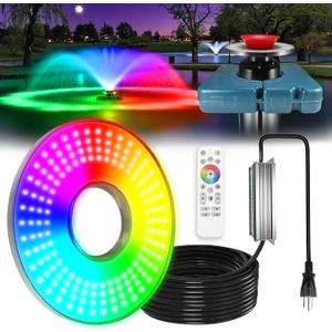 Goldlife Pond Fountain Aerator Lights, 200W RGBW 20000LM 160LED Fountain Light With 100FT Power Cord, IP68 Waterproof Stainless Steel Wireless Sync Control Floating Fountains Pump Light for Lake Ponds