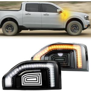 LED Front Side Marker Light DRL Amber Sequential Turn Signal Lamp 2 in 1 Function Feature Kit for Ford Maverick 2022 2023 2024 2025 Fender Trim Rocker Panel OEM Trim Accessories