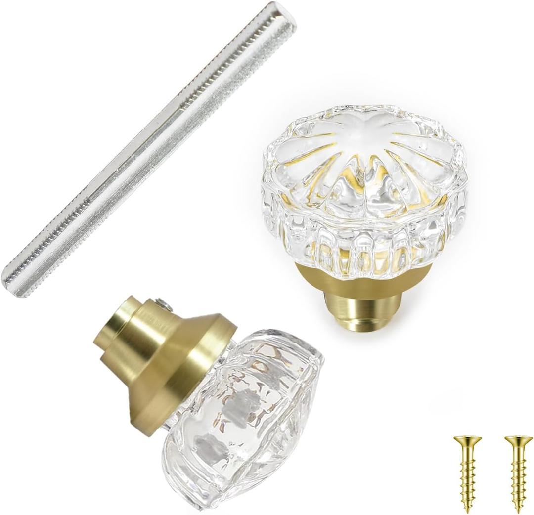 LWZH 1 Pack Glass Interior Door Knobs, Old Style Door Knob Replacement, Vintage Crystal Door Knobs, Polished Brass Finish