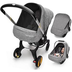 Baby Car Seat Cover, Extra Large Mesh Window, Breathable Fabric, Infant Windproof Canopy, Universal Fit CarSeat Covers for Babies, Machine Washable, Must Have Baby Gift. (Gray)