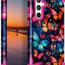 Hocase for Galaxy S25 Case, Shockproof Heavy Duty Protection Soft Silicone Rubber Bumper+Hard Plastic Hybrid Protective Case for Samsung Galaxy S25 5G (6.2") 2025 - Flying Butterflies