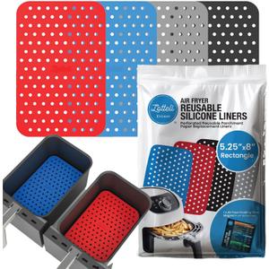 Reusable Air Fryer Liners 4 Pack for Dual Basket Fryers - Rectangle Silicone Airfryer Liners - 5.25 x 8 for Basket - Easy to Clean Air Fryer Accessories - Non-Stick Parchment Paper Replacement