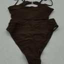 MOSHENGQI Women High Wasited Bikini Shoulder Strap 2 Piece High Cut String Swimsuits, Size: S