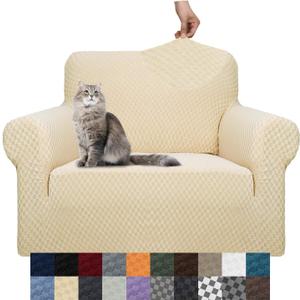 YEMYHOM Couch Cover Latest Jacquard Design High Stretch Sofa Chair Covers for Living Room, Pet Dog Cat Proof Armchair Slipcover Non Slip Magic Elastic Furniture Protector (Small, Beige) (Small (31"-46"))