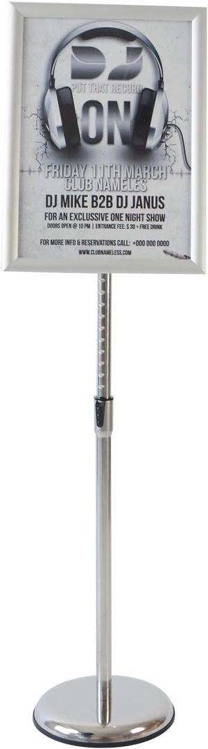 Adjustable Pedestal Sign Holder - 8.5 x 11 Inch Vertical & Horizontal Poster Stand - Round Base Display Holder - Silver
