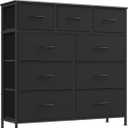 SONGMICS Dresser for Bedroom, Chest of Drawers, Steel, MDF, 9 Non-Woven Fabric Drawers, Storage Organizer Unit, Closet, Entryway, Ink Black and Ebony Black ULGS324B01S