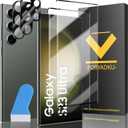 [2+2 Pack] For S23 Ultra Screen Protector, 2 Pcs Tempered Glass + 2 Pcs Camera Lens Protector, Impact-Resistant, Ultrasonic Fingerprint Compatible, 3D Curved for Galaxy S23 Ultra Screen Protector