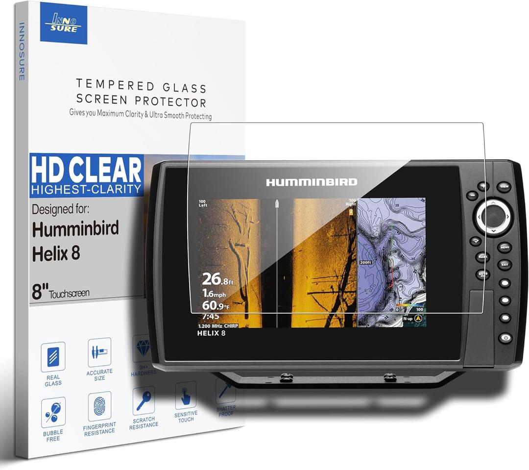 Premium Tempered Glass Screen Protector designed for Humminbird Helix 8 Fish Finder G3N/G4N 8 Inch Touchscreen Accessories 9H Anti Scratch (HD Clear)