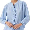 Sam Edelman Women's Tarra Ruffle Button Down Shirt with Tie Front Standard (Medium, Forever Blue)