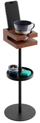 Drink Table for Small Spaces - Slim Pedestal Side Table with Real Wood Top & Stable Base for Coffee & Cocktails - Ideal for Tight Living Room & Bedroom Spaces (Sapele)