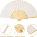 Sepwedd 50pcs Cream-Coloured Paper Hand Fan Bamboo Folding, Handheld Paper Fan for Wedding Party and Home Decoration