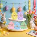 15pcs Easter Wooden Eggs Decorations, Wooden Eggs Table Decor Polka Dots Egg Signs with Rope for Home Decor, Party, Spring, Holiday Table Centerpieces for Tiered Tray