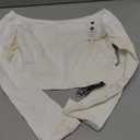 LASLULU Womens White Crop Top Off The Shoulder Tops Seamless Long Sleeve Workout Crop Top Sexy Athletic Gym Yoga Pilates Going Out Tops Shirts (White, Large)