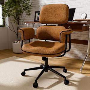 HomeZeer Brown Office Chair with Memory Foam Cushion, Fabric Office Chair with Wheels and Arms, Mid Century Modern Desk Chair with Adjustable Height and Granular Linen, 20 inches x 19.5 inches x 42 inches