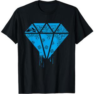 Men's Street Wear Hip Hop T Shirt Baby Blue Bandana Clothing T-Shirt (Black, L)