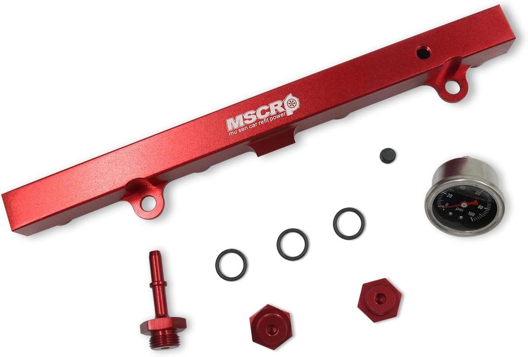 Aluminum Fuel Rail with Oil Gauge Kit Fit for Honda Civic Acura RSX K-series K20 K24 Engines (Red)