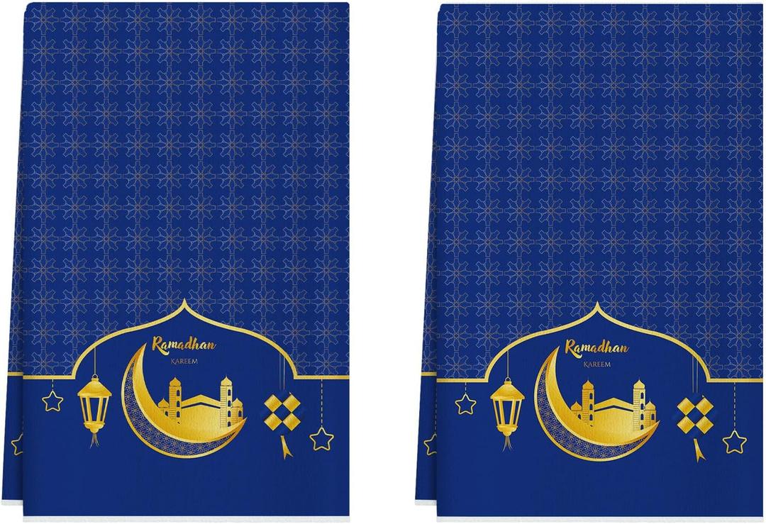 XCHI Blue Golden Castle Lantern Stars and Moons Ramadan Kareem Kitchen Towels Dish Towels 18x26 Inch Home Decorations Hand Towels Set of 2 Drying Dishcloth