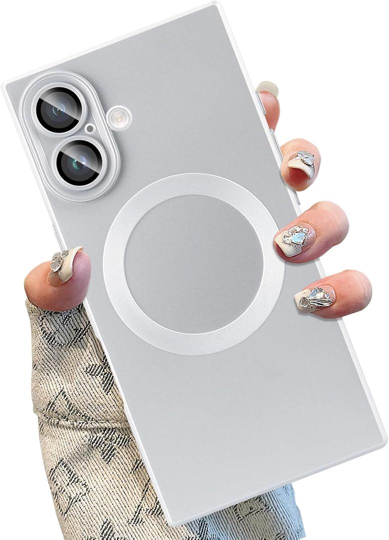 Silicone Case for iPhone 16 Magnetic with Camera Lens Protector Compatible with Magsafe Slim for Women Men Scratchproof Shockproof Protective Phone Case for iPhone 16 Silver