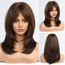 Alanhair Brown Wigs for Women,HAIRCUBE Long Layered Wigs with Bangs Heat Resistant Synthetic Fibre Wigs