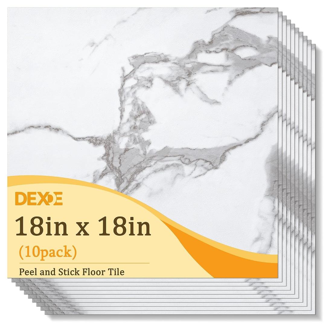 DEXDE Peel and Stick Floor Tile 18x18 Marble Vinyl Flooring Waterproof 10PC, 10 Pack
