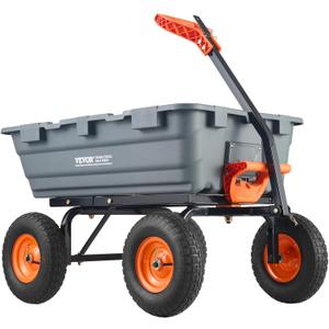 VEVOR 1200lbs 7Cu.Ft. Garden Dump Cart with 2-in-1 Convertible Handle and 13in All Terrain Wheels, Heavy Duty Poly Yard Dump Wagon Utility ATV Trailer Dump Cart Tow Behind for Lawn Mower Tractor