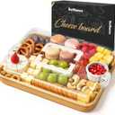 Charcuterie Board with Lid and Handle, Portable Bamboo Snackle Box, Build-a-Board Cutting with Compartments for Charcuterie Snacks Parties,Travel,Picnics, Ideal Gift (White) (15.2"L x 11.3"W)