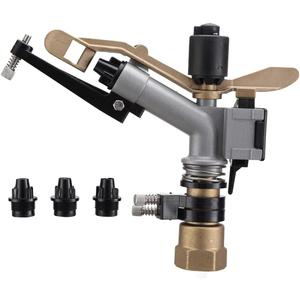 1" Agriculture Farm Irrigation Sprinkler Lawn Sprinkler Irrigation Spray Gun Large-Area Watering Spray 360 Rotary Farm Lawn Garden Irrigation Female Thread Aluminum Alloy with Nozzle Set, Gold Silver
