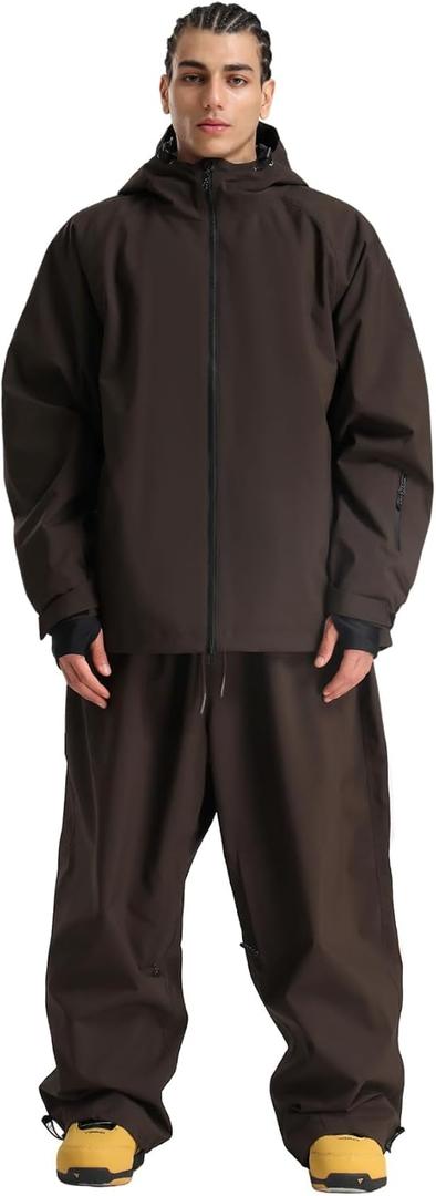 GSOU SNOW Women Ski Jacket and Pants Set Men Snowboard Jacket Baggy Snow Suit Waterproof Windproof Insulation Ski suit (Large, Dark Coffee-1)