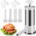 Sausage Stuffer Machine with 4 Stuffing Tubes & Rubber Gloves, Manual Vertical Meat Filler, 2.2L Large Capacity Sausage Maker Kit for Homemade Sausage, Household Kitchen Use (Silver-stainless steel)