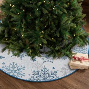 Blue and White Christmas Tree Skirt, Elegant Holiday Tree Skirts for Small to Large Trees, Festive Double-Sided Decor with Snowflake Designs (36")