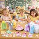 Epakh 72 Pcs Easter Gifts for Kids Bulk Pens with Jesus Greeting Cards Bunny Eggs Sticky Note Bags Religious Easter Basket Stuffers for Students Coworkers Office Classroom School Supplies