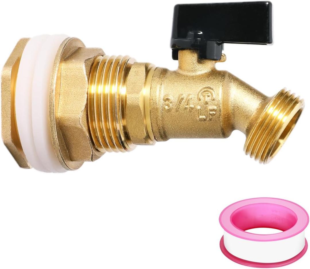 Brass Rain Barrel Spigot Kit with 3/4" GHT, Quarter Turn Ball Valve & Bulkhead Fitting - Ideal for Garden Hose Connection, Rainwater Collection in Tanks, 55 Gallon Buckets