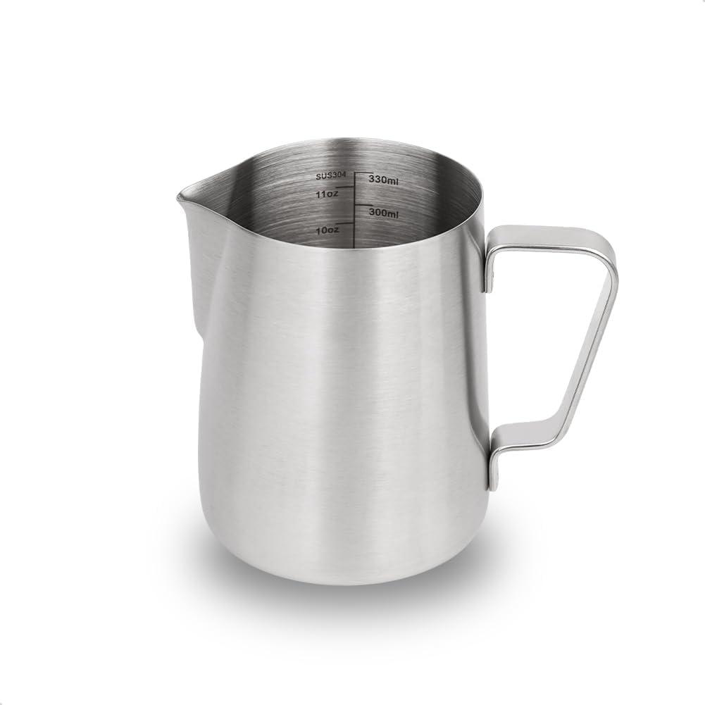 watchget Stainless Steel Milk Frothing Pitcher 12oz/350ml - Espresso Steaming Pitcher for Cappuccino, Latte Art, Coffee Machine Accessories Milk Jug Milk Frother Cup, Matt Silver (11.8 Ounces)