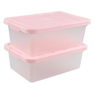 Qqbine 14 Quart Plastic Latching Storage Box, Plastic Underbed Storage Bin with Pink Lids, 2 Packs