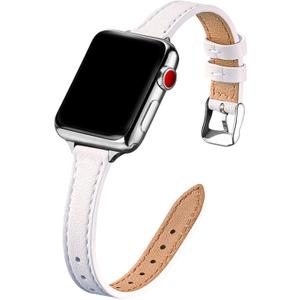 STIROLL Slim Leather Bands Compatible with Apple Watch Band 49mm 46mm 45mm 44mm 42mm(Series 3 2 1), Top Grain Leather Watch Thin Wristband for iWatch Ultra SE Series 11 10 9 8 7 6 5 4(White Silver)